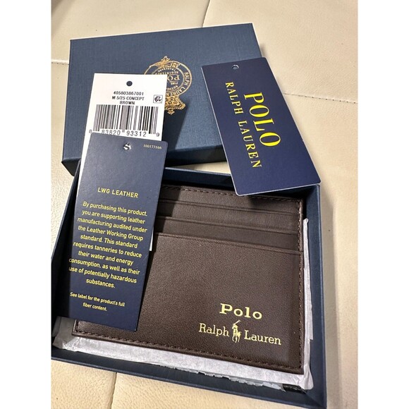 NIB POLO RALPH LAUREN Men's  Leather Card Case SMOOTH LEATHER BROWN - Picture 1 of 13